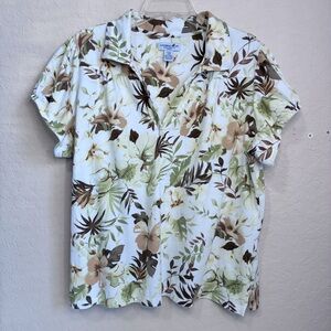 Caribbean Joe Botanical Top Women’s 2X Plus V-neck Short Sleeve Breathable Knit